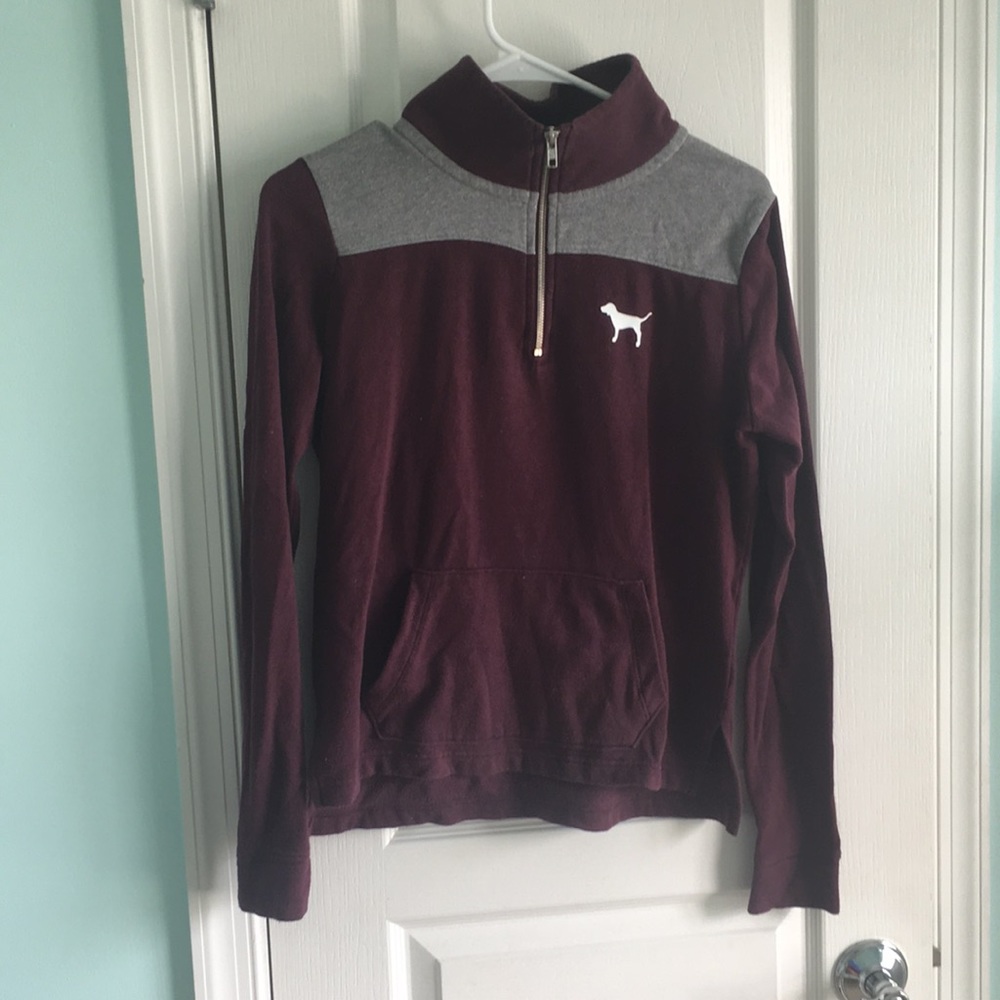 vs pink xs quarter zip maroon